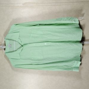 01519 Talbots green half button L/S linen blouse L NWT
